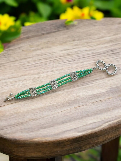 Green Crystal Triple Strand Bracelet – Adjustable Silver Filigree Design | Handmade Jewelry Made in USA Michelle Marie Boutique  Bracelet