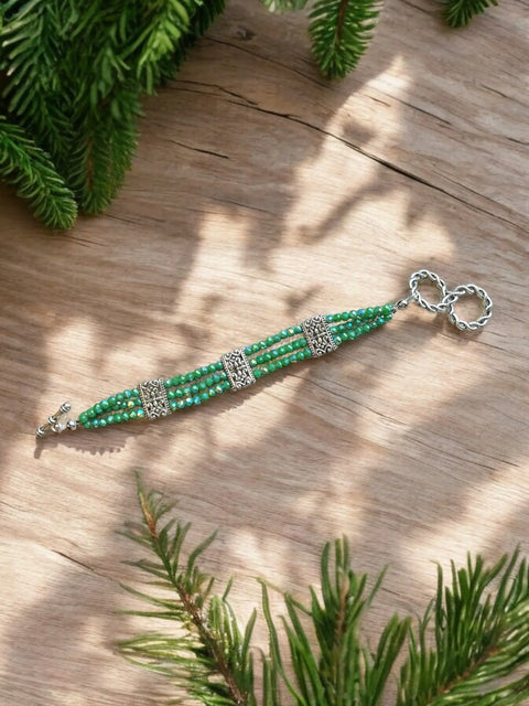 Green Crystal Triple Strand Bracelet – Adjustable Silver Filigree Design | Handmade Jewelry Made in USA Michelle Marie Boutique  Bracelet