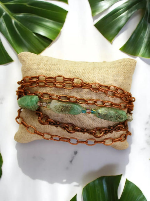 Green Druzy Multi-Strand Copper Chain Bracelet 6.75-8 Inch Adjustable | Handmade Jewelry Made in USA Michelle Marie Boutique  Bracelet