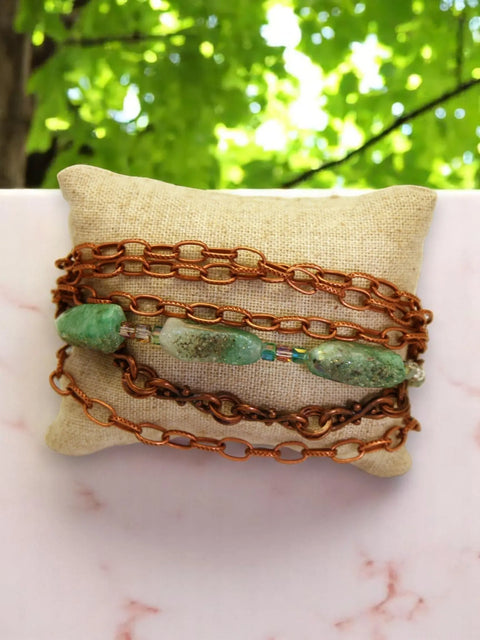 Green Druzy Multi-Strand Copper Chain Bracelet 6.75-8 Inch Adjustable | Handmade Jewelry Made in USA Michelle Marie Boutique  Bracelet