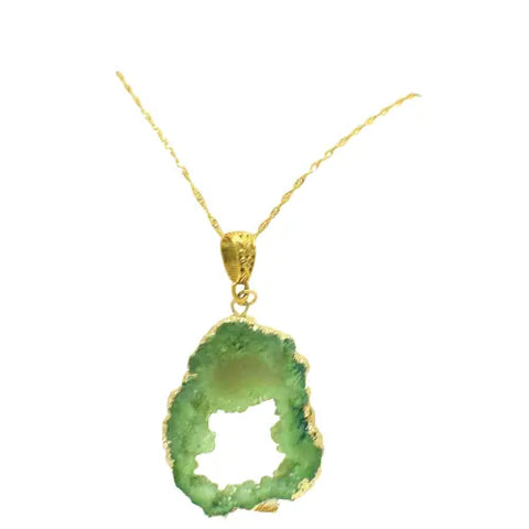 Green Druzy Stone Pendant Necklace – Gold Plated Stainless Chain | Made in USA Elegant Jewelry Gift Michelle Marie Boutique  Necklace