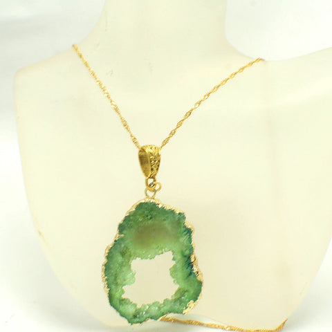 Green Druzy Stone Pendant Necklace – Gold Plated Stainless Chain | Made in USA Elegant Jewelry Gift Michelle Marie Boutique  Necklace