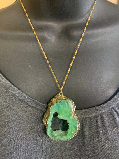 Green Druzy Stone Pendant Necklace – Gold Plated Stainless Chain | Made in USA Elegant Jewelry Gift Michelle Marie Boutique  Necklace