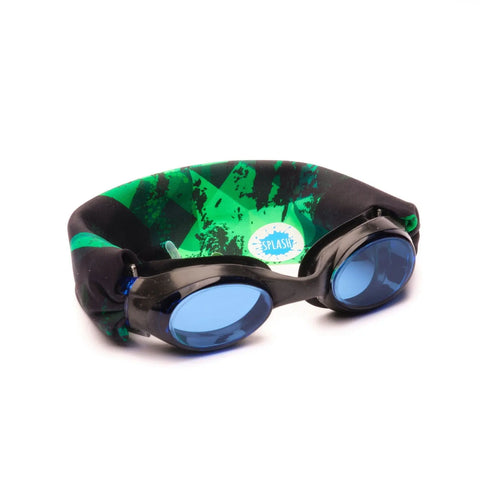 Green Fusion Tangle-Free Abstract Swim Goggles with Anti-Fog Blue Lenses – One Size Fits Kids to Adults | Assembled in USA Splash Place  Swim Goggles