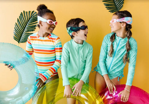Green Fusion Tangle-Free Abstract Swim Goggles with Anti-Fog Blue Lenses – One Size Fits Kids to Adults | Assembled in USA Splash Place  Swim Goggles
