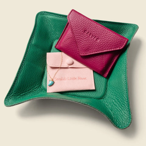 Green Leather Travel Valet Tray 8 Inch – Personalized | Handmade in USA CASUPO  Small Leather Goods