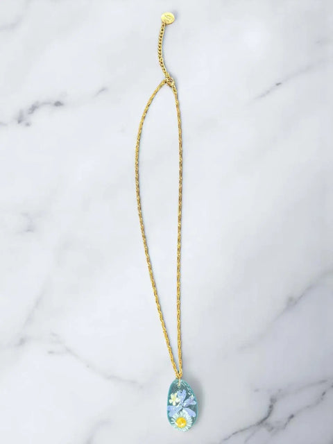 Green Sea Glass Pendant Necklace with Real Pressed Flowers – Natural Floral Jewelry | Made in USA Michelle Marie Boutique  Pendant Necklace