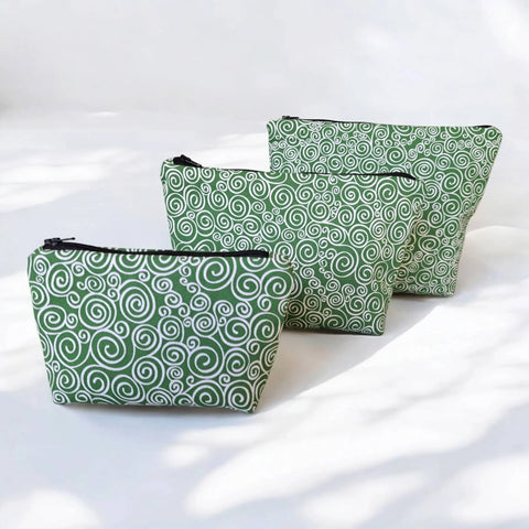 Green White Swirl Pattern Makeup Bag – Small, Medium, Large Cotton Cosmetic Pouch | Made in USA Frances Farm & Craft  Cosmetic bags