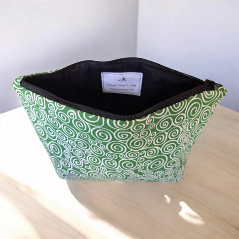 Green White Swirl Pattern Makeup Bag – Small, Medium, Large Cotton Cosmetic Pouch | Made in USA Frances Farm & Craft  Cosmetic bags