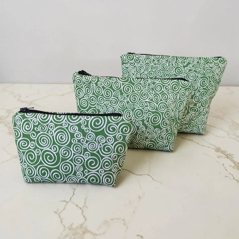 Green White Swirl Pattern Makeup Bag – Small, Medium, Large Cotton Cosmetic Pouch | Made in USA Frances Farm & Craft  Cosmetic bags
