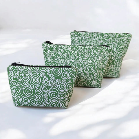 Green With White Swirls - Makeup Bag/ Cosmetic Pouch (Different Sizes) Frances Farm & Craft  Cosmetic bags