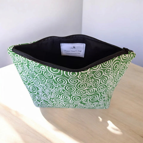 Green With White Swirls - Makeup Bag/ Cosmetic Pouch (Different Sizes) Frances Farm & Craft  Cosmetic bags