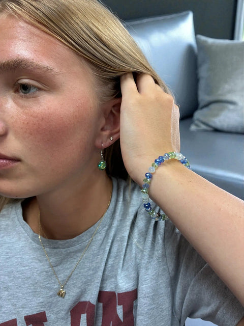Green and Blue Crystal Beaded Bracelet with Druzy Earrings Set – Handmade Jewelry Gift | Made in USA Michelle Marie Boutique  Bracelet Set