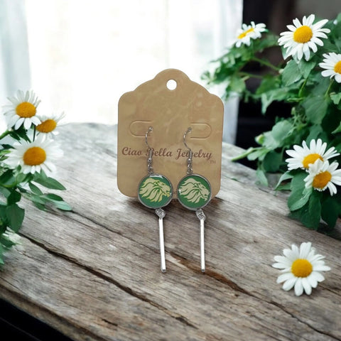 Green and White Lion Head Resin Earrings – Lightweight Sterling Silver Dangle | Handmade in USA Michelle Marie Boutique  Earrings