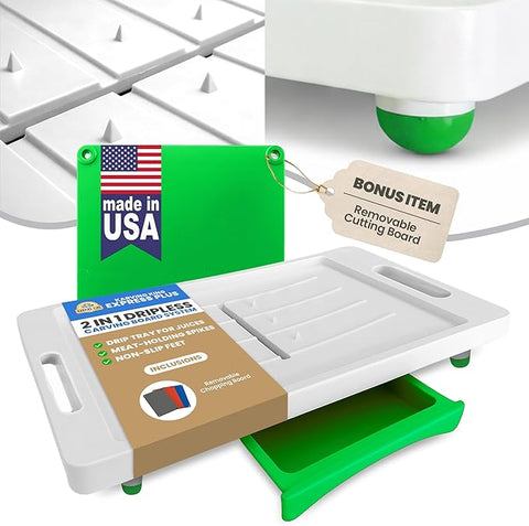 Dripless 2-in-1 Cutting Board System – Removable Tray – Made in USA Karving King 