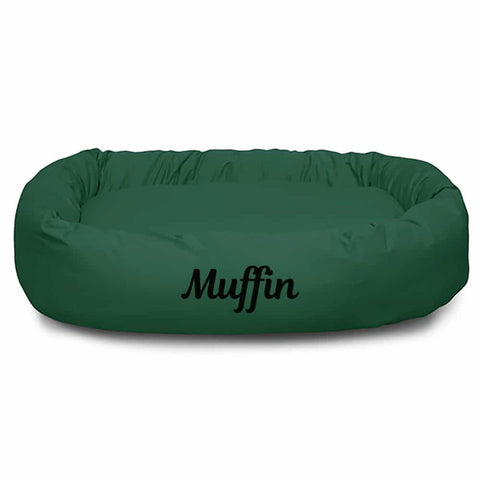 Personalized Poly Cotton Bagel Dog Bed – Durable Comfort – Handmade San Antonio TX | Made in USA Majestic Pet 