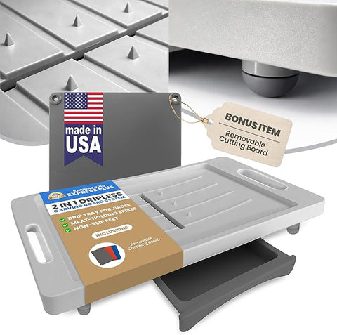 Dripless 2-in-1 Cutting Board System – Removable Tray – Made in USA Karving King 