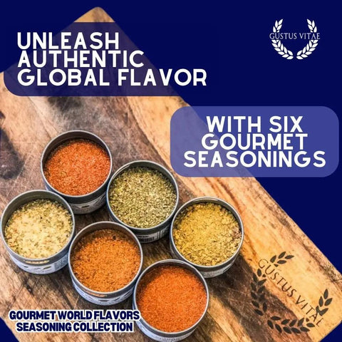 Gustus Vitae Global Gourmet Seasoning Set – 6 Artisan Spice Tins | Made in USA Gustus Vitae  Collections & Gift Sets