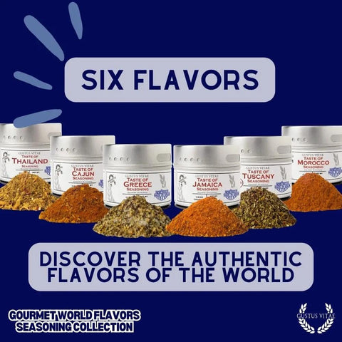 Gustus Vitae Global Gourmet Seasoning Set – 6 Artisan Spice Tins | Made in USA Gustus Vitae  Collections & Gift Sets