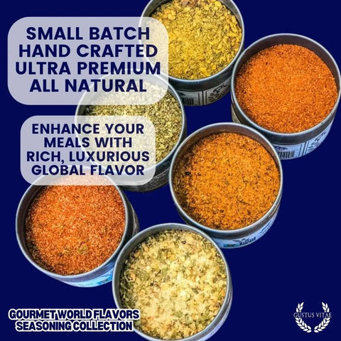 Gustus Vitae Global Gourmet Seasoning Set – 6 Artisan Spice Tins | Made in USA Gustus Vitae  Collections & Gift Sets