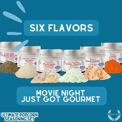 Gustus Vitae Gourmet Popcorn Seasoning Collection – Six Flavor Set | Made in USA Gustus Vitae  Collections & Gift Sets