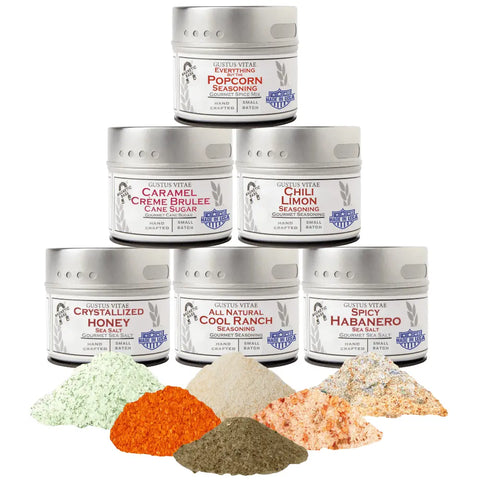 Gustus Vitae Gourmet Popcorn Seasoning Collection – Six Flavor Set | Made in USA Gustus Vitae  Collections & Gift Sets