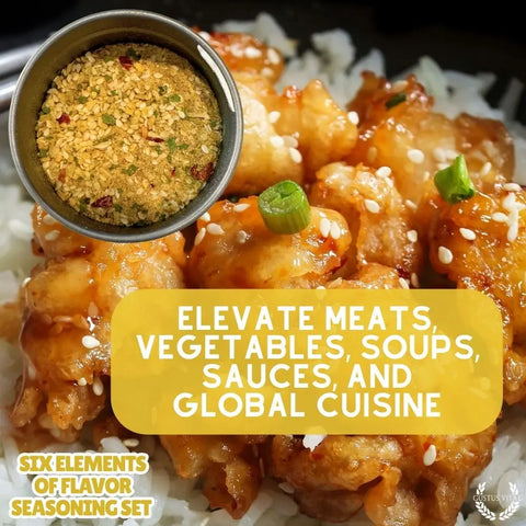 Gustus Vitae Six Flavor Seasoning Set – Gourmet Spice Collection adds bold flavor to chicken, rice, vegetables, soups, and sauces. Made in the USA. Elevate every meal with this premium spice set from Gustus Vitae.