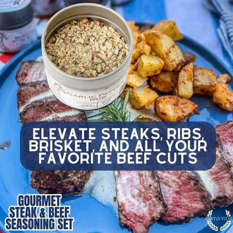 Gustus Vitae Six-Pack Gourmet Steak and Beef Seasoning Set – Handcrafted Rubs | Made in USA Gustus Vitae  Collections & Gift Sets