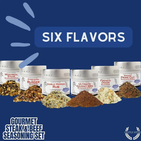 Gustus Vitae Six-Pack Gourmet Steak and Beef Seasoning Set – Handcrafted Rubs | Made in USA Gustus Vitae  Collections & Gift Sets