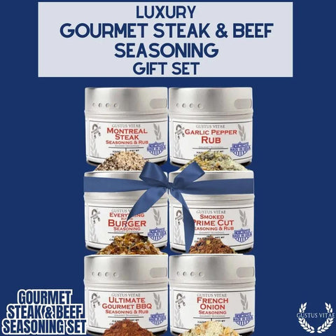 Gustus Vitae Six-Pack Gourmet Steak and Beef Seasoning Set – Handcrafted Rubs | Made in USA Gustus Vitae  Collections & Gift Sets