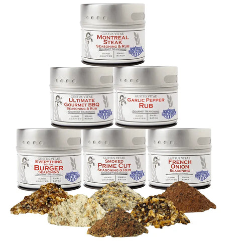 Gustus Vitae Six-Pack Gourmet Steak and Beef Seasoning Set – Handcrafted Rubs | Made in USA Gustus Vitae  Collections & Gift Sets