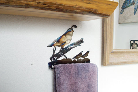Rustic Quail Metal Hand Towel Holder – Handmade Bathroom Kitchen Rack | Made in USA Knights Home Decor  item
