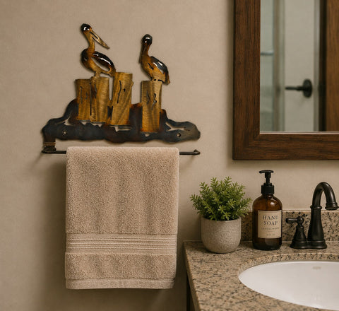 Handcrafted Pelican Metal Towel Rack – Coastal Wall Mounted Bath Storage | Made in USA Knights Home Decor  item