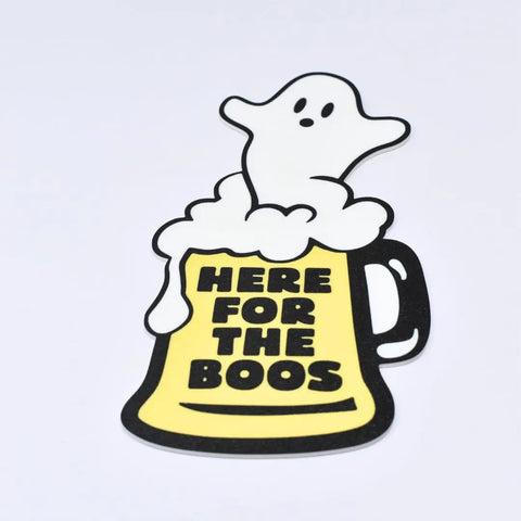 Chatelet Manufacturing’s Halloween Decorative Fridge Magnets feature a cartoon ghost popping from a beer mug labeled “HERE FOR THE BOOS”—perfect, playful Halloween party decorations made in the USA.