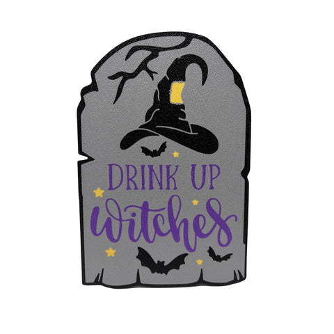 The Chatelet Manufacturing Halloween Drink Up Witches Wall Sign (9.5 x 6.5) features a witch hat, bats, stars, and purple and black lettering—ideal Halloween party décor for houses, bars, haunted houses & more. Made in USA.