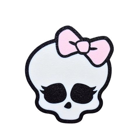 Add spooky flair to your tote with the FRESHe BAGLETS Halloween Cute Pink Bow & Skull Charm by Chatelet Manufacturing—compatible with all rubber tote bags and made in the USA!.