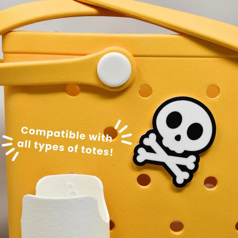 Halloween Skull Charm With Pink Bow – Cute Tote Bag Accessory | Made in USA Chatelet Manufacturing 