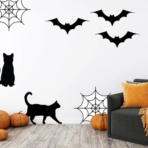 Halloween Vinyl Wall Decal – Spooky Cats Bats Ghosts | Made in USA Chatelet Manufacturing 