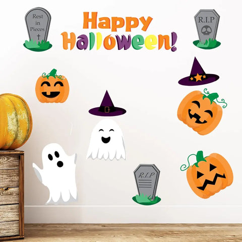 Halloween Vinyl Wall Decal – Spooky Cats Bats Ghosts | Made in USA Chatelet Manufacturing 