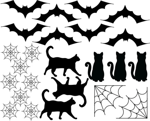 Halloween Wall Decal Set – Spooky Cats Bats Webs | Made in USA Chatelet Manufacturing 