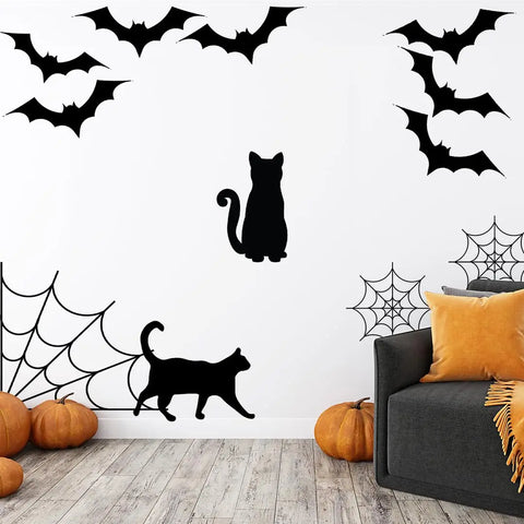 Halloween Wall Decal Set – Spooky Cats Bats Webs | Made in USA Chatelet Manufacturing 
