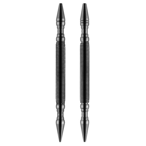 Two identical Hammerless Impact Technology Dual Nail Starter and Setter Kit tools with pointed tips and ribbed grips stand vertically side by side on a white background.