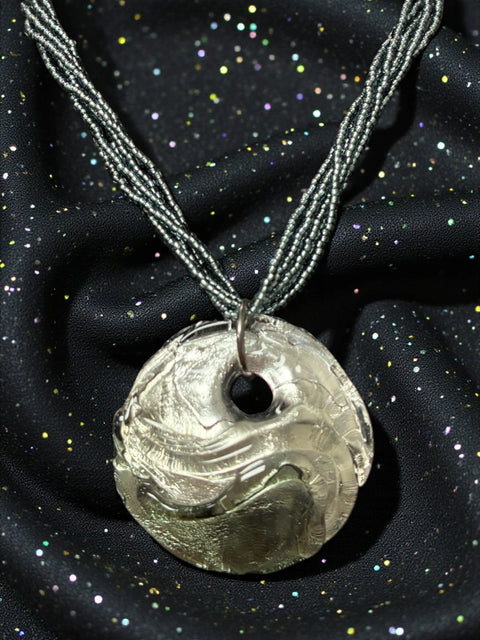Hand-Blown Murano Glass Circular Pendant Necklace – Silver Gray Swirl with Navy Multi-Strand Beads | Made in USA Michelle Marie Boutique  Necklaces