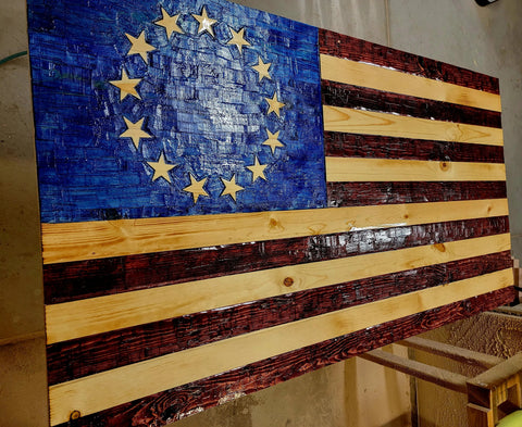 Hand Chiseled American Flag American Grains LLC 
