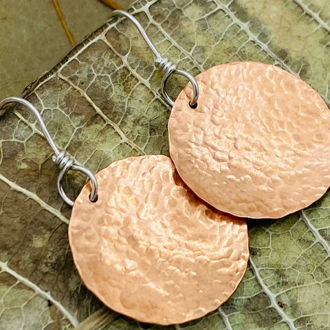 Hand Forged Copper Disk Earrings – Lightweight Artisan Jewelry | Made in USA Janecka 
