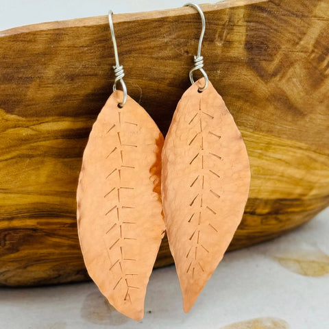 Hand Forged Copper Leaf Earrings – Artisan Jewelry | Made in USA Janecka 