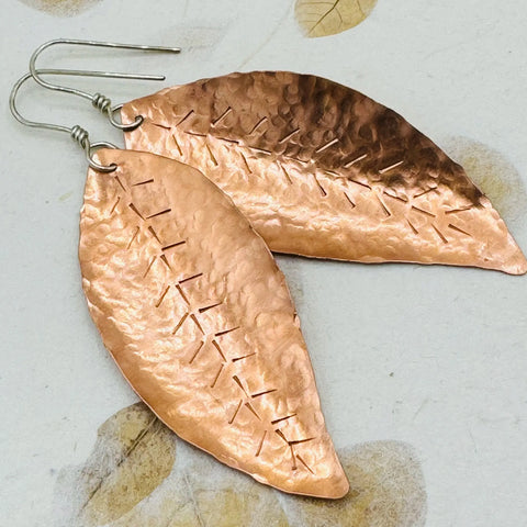 Hand Forged Copper Leaf Earrings – Artisan Jewelry | Made in USA Janecka 