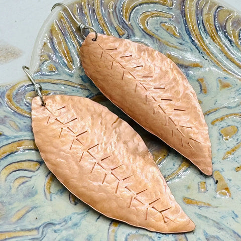 Hand Forged Copper Leaf Earrings – Artisan Jewelry | Made in USA Janecka 