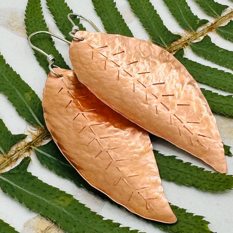Hand Forged Copper Leaf Earrings – Artisan Jewelry | Made in USA Janecka 