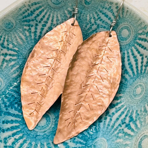 Hand Forged Copper Leaf Earrings – Artisan Jewelry | Made in USA Janecka 